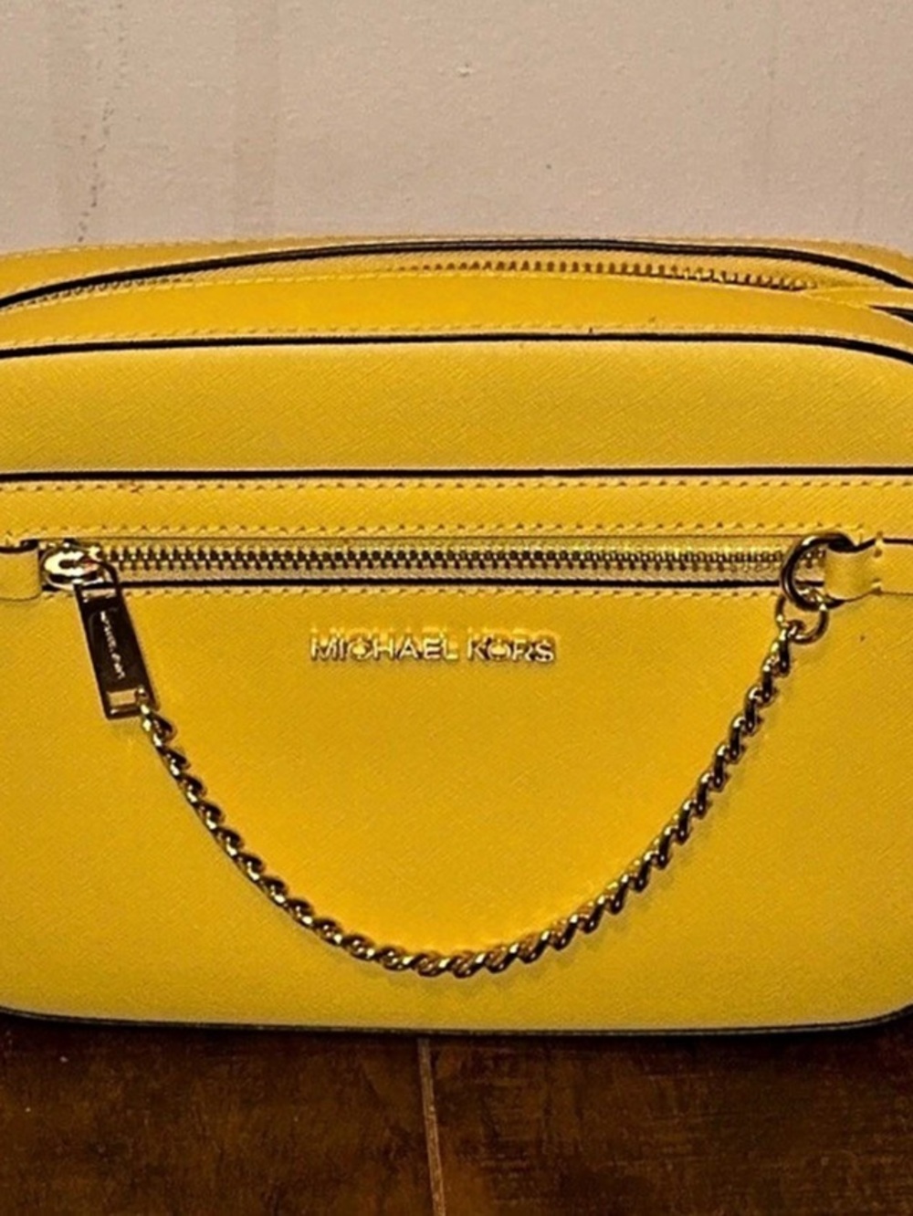 Michael Kors Bryant Medium Double Zip Chain Camera Crossbody Yellow